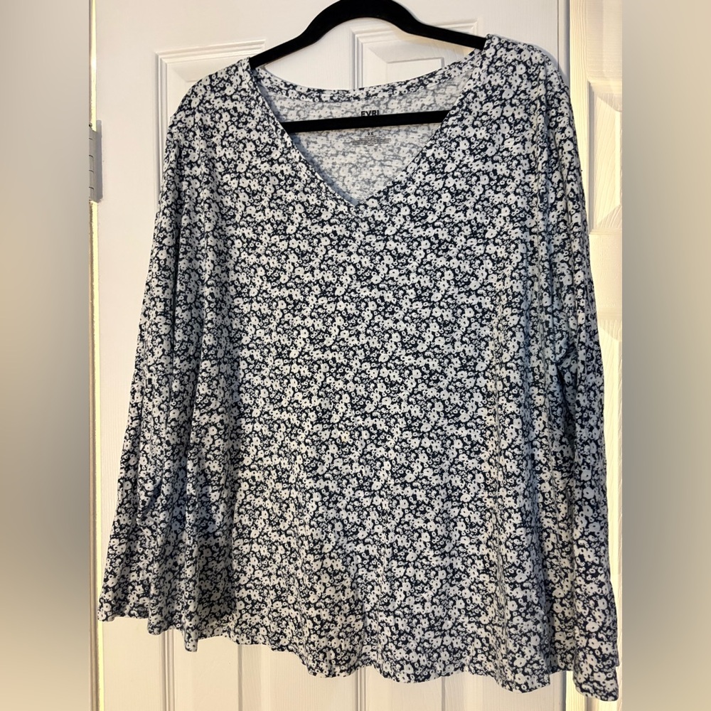 EVRI Navy and White Patterned Long Sleeve Top